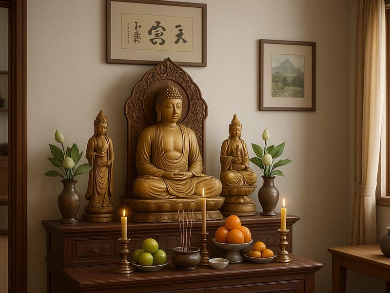 nh&agrave; thờ tượng phật khi cung điền trạch c&oacute; sao thi&ecirc;n ph&uacute;c