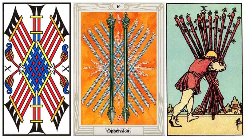 Giải mã ý nghĩa 10 of Wands xuôi (Upright)