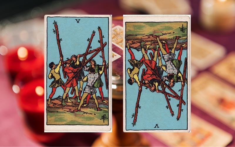 Sự khác biệt giữa 5 Of Wands xuôi và ngược