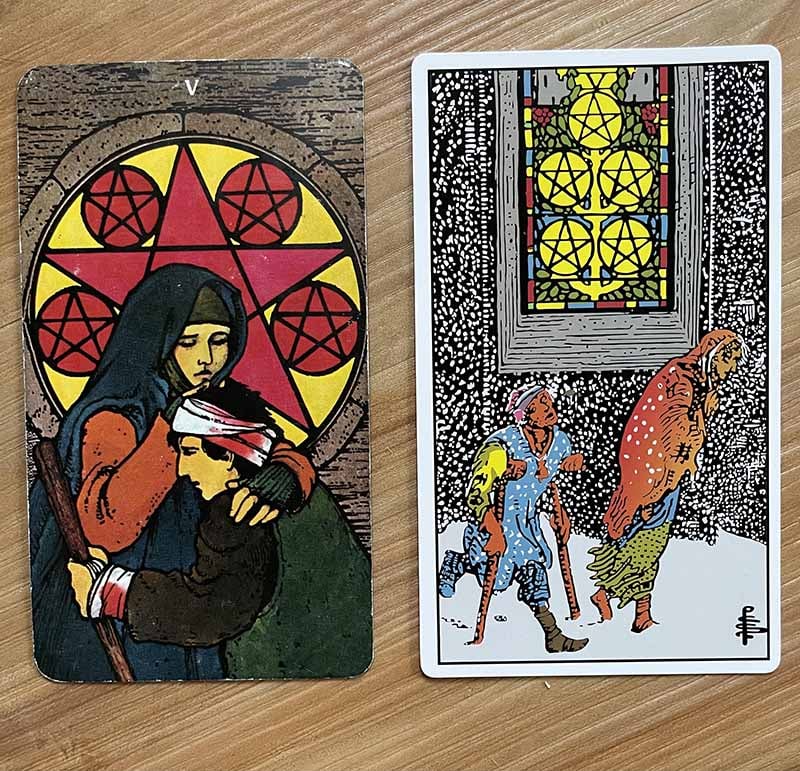 Khi 5 of Pentacles gặp các lá khác