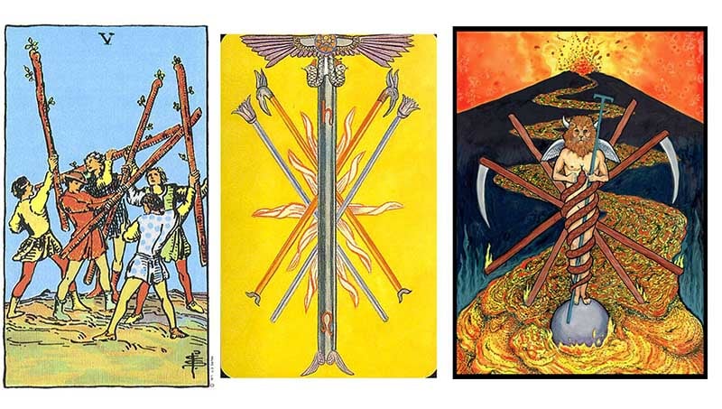 Kết hợp 5 Of Wands với các lá bài khác