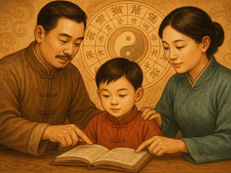 cha mẹ n&acirc;ng đỡ v&agrave; dạy dỗ khi tả ph&ugrave; tọa cung phụ mẫu