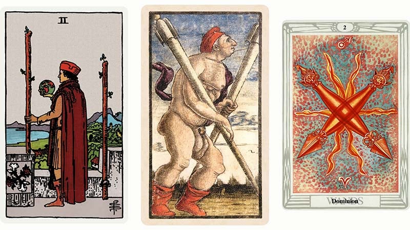 Sự kết hợp của 2 Of Wands với các lá bài khác