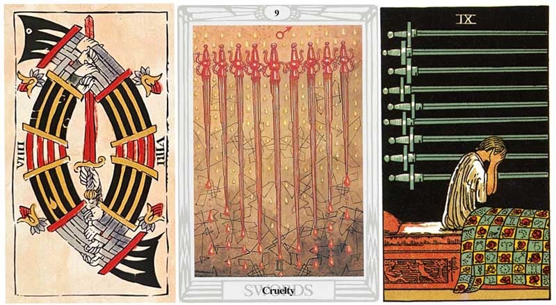 Sự kết hợp của 9 Of Swords với các yếu tố khác