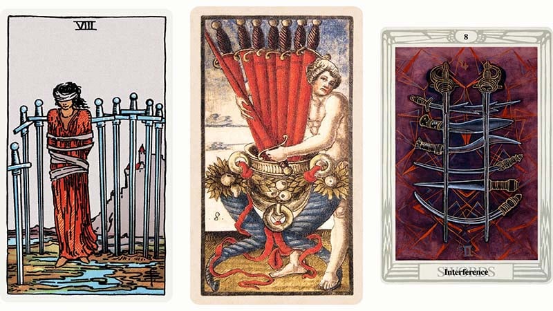 Sự kết hợp giữa 8 Of Swords và các lá bài khác